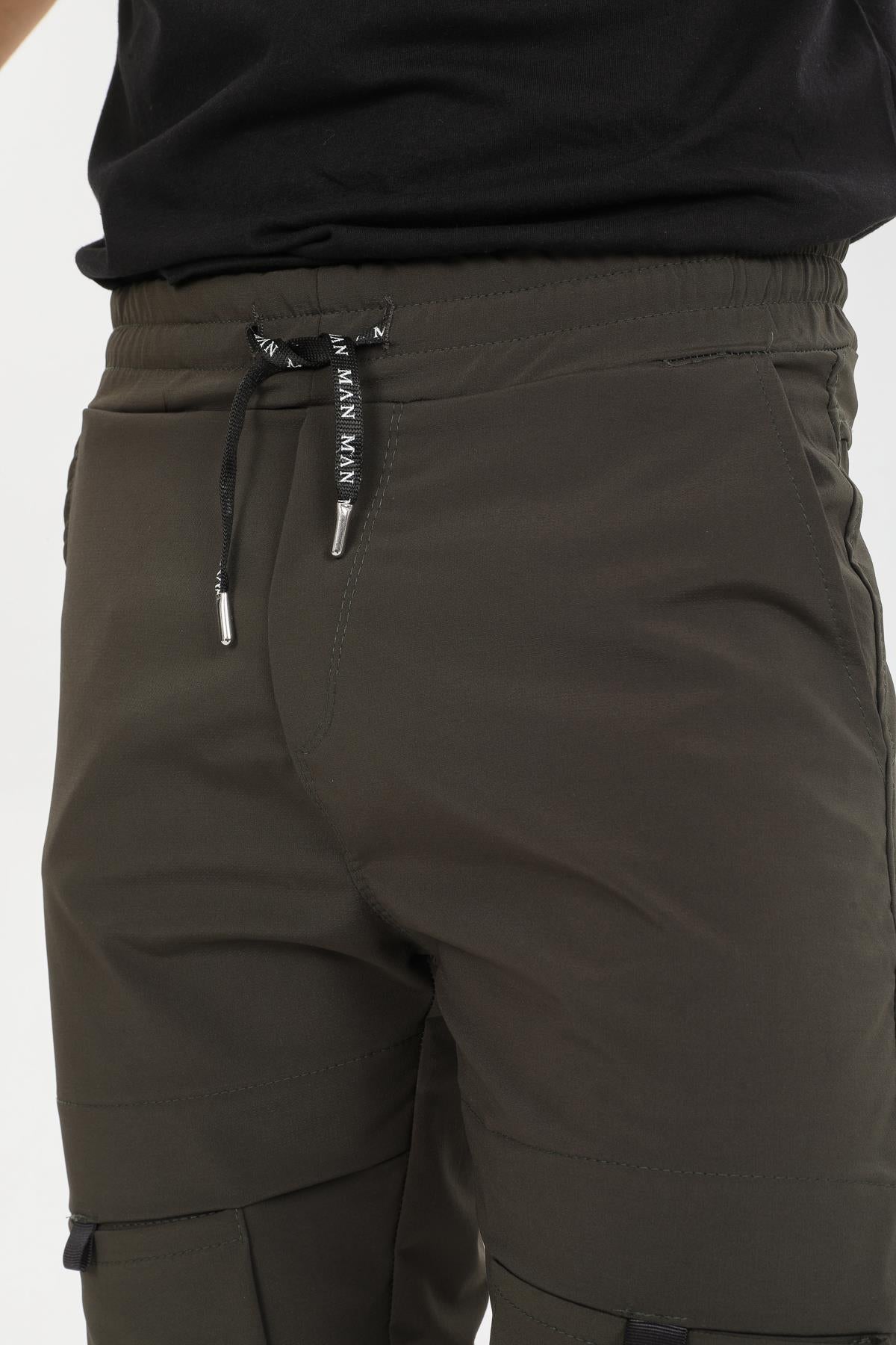 Slim Fit Kargo Cepli Esnek Lamine Kumaş Erkek Pantolon