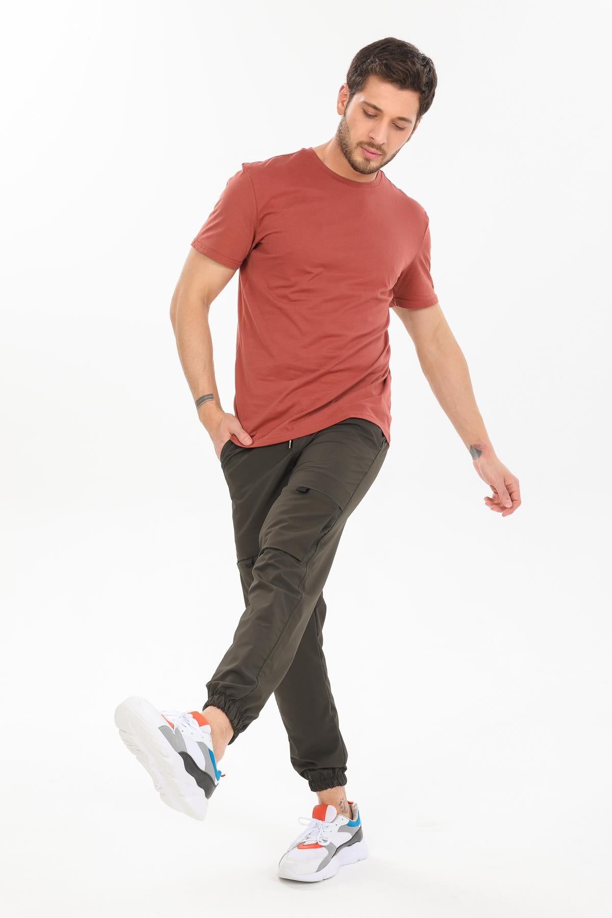Slim Fit Kargo Cepli Esnek Lamine Kumaş Erkek Pantolon