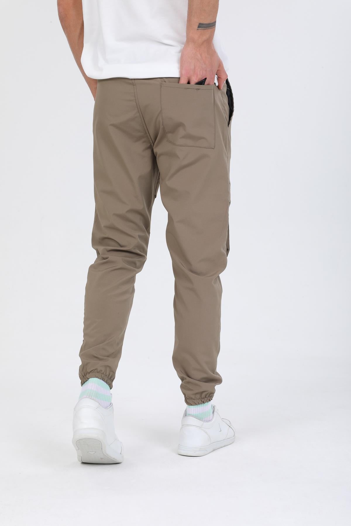 Slim Fit Kargo Cepli Esnek Lamine Kumaş Erkek Pantolon