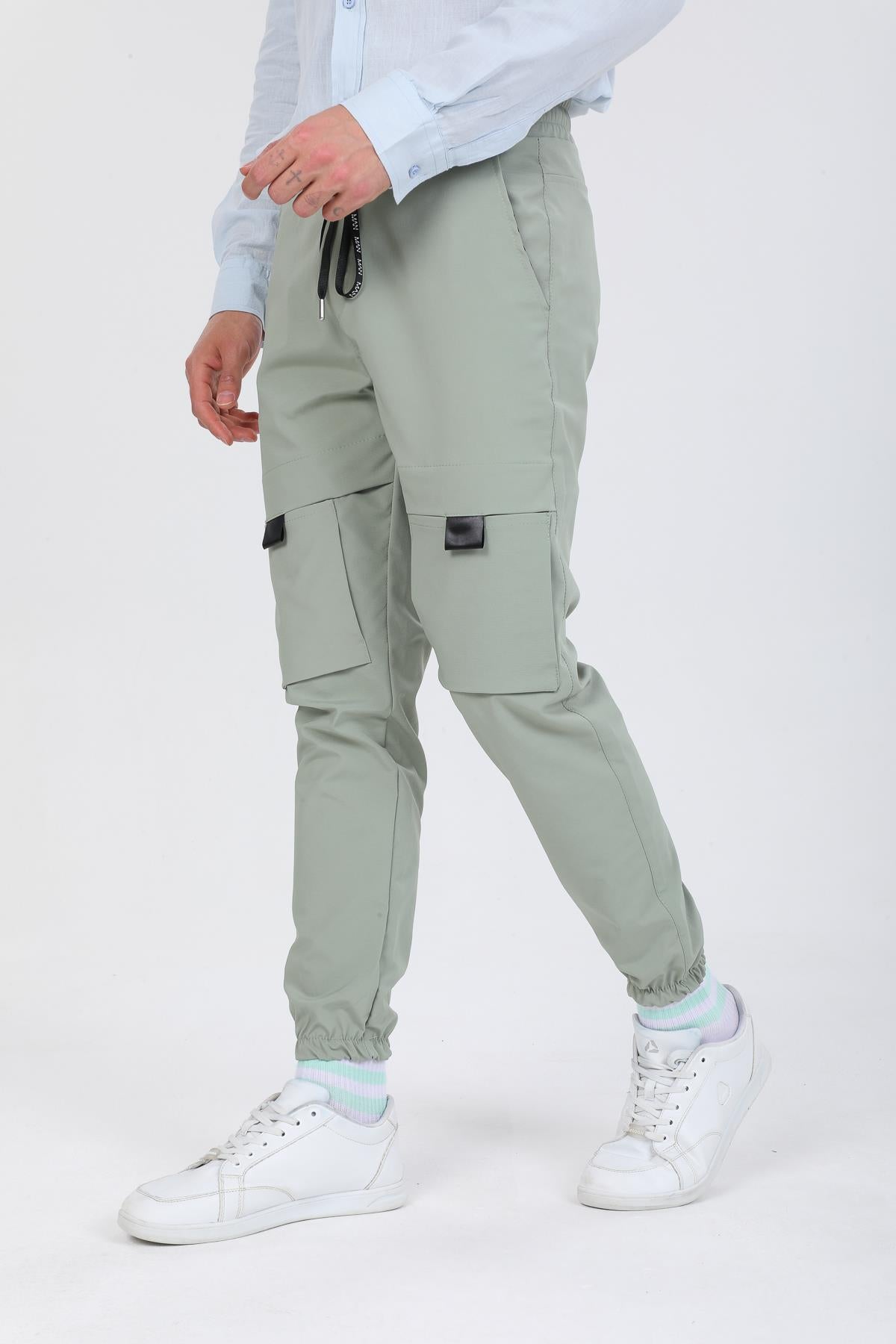 Slim Fit Kargo Cepli Esnek Lamine Kumaş Erkek Pantolon
