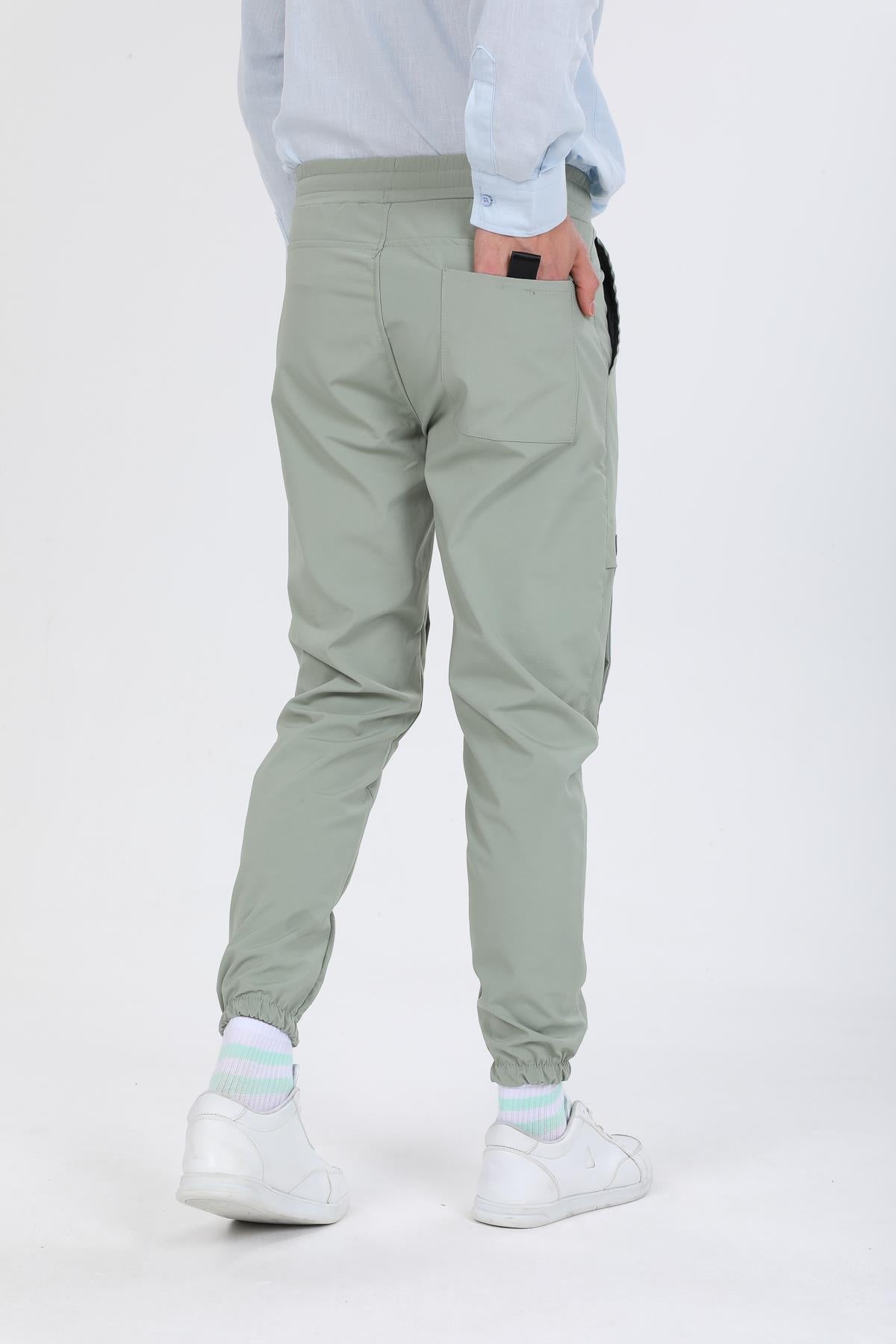 Slim Fit Kargo Cepli Esnek Lamine Kumaş Erkek Pantolon