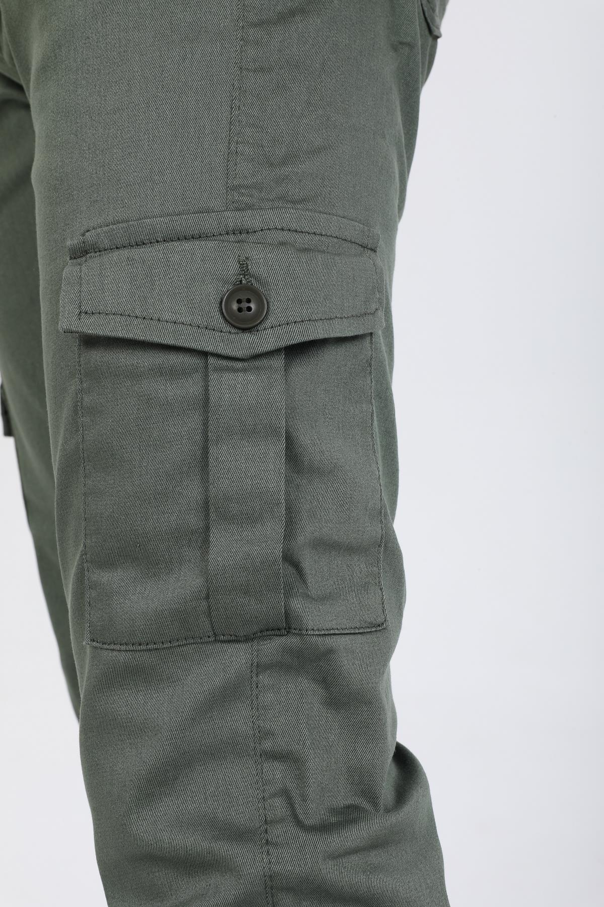 Slim Fit None Denim Side Pocket Luffed Lagging, Paçları Tire Flexible Cargo Men's Pants