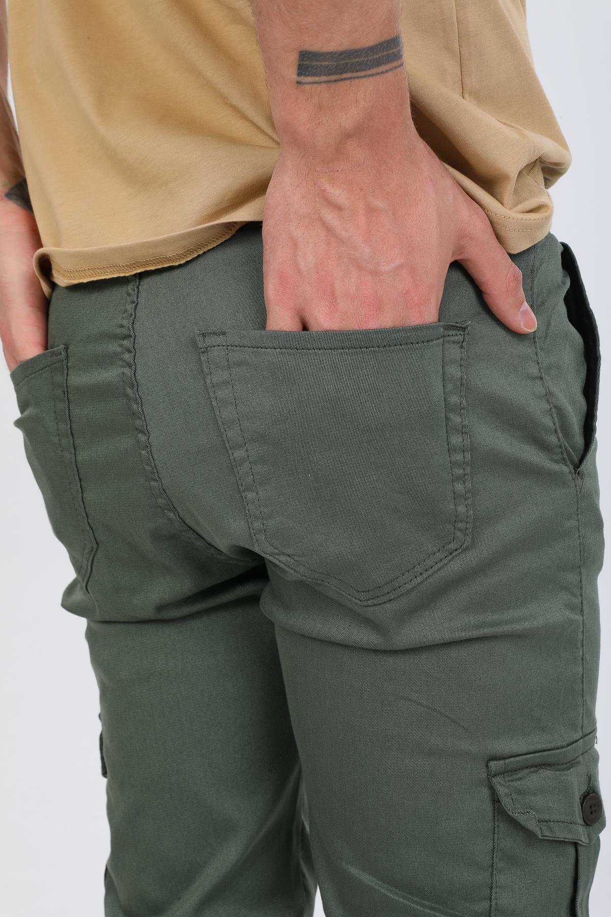 Slim Fit None Denim Side Pocket Luffed Lagging, Paçları Tire Flexible Cargo Men's Pants