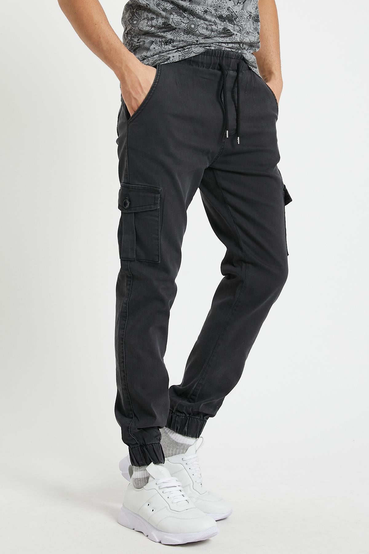 Slim Fit None Denim Side Pocket Luffed Lagging, Paçları Tire Flexible Cargo Men's Pants