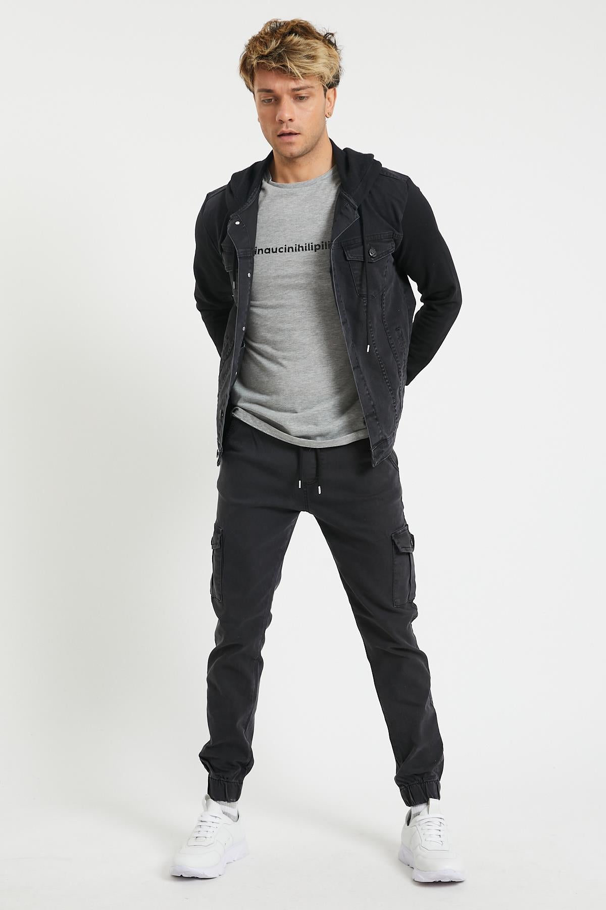 Slim Fit None Denim Side Pocket Luffed Lagging, Paçları Tire Flexible Cargo Men's Pants