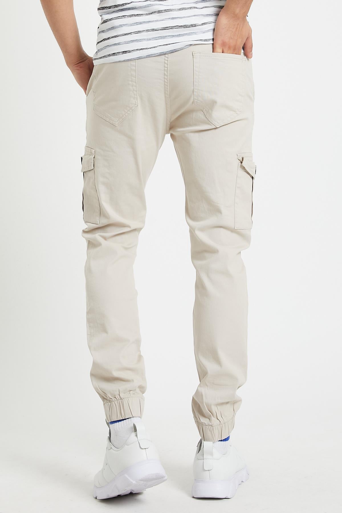 Slim Fit None Denim Side Pocket Luffed Lagging, Paçları Tire Flexible Cargo Men's Pants