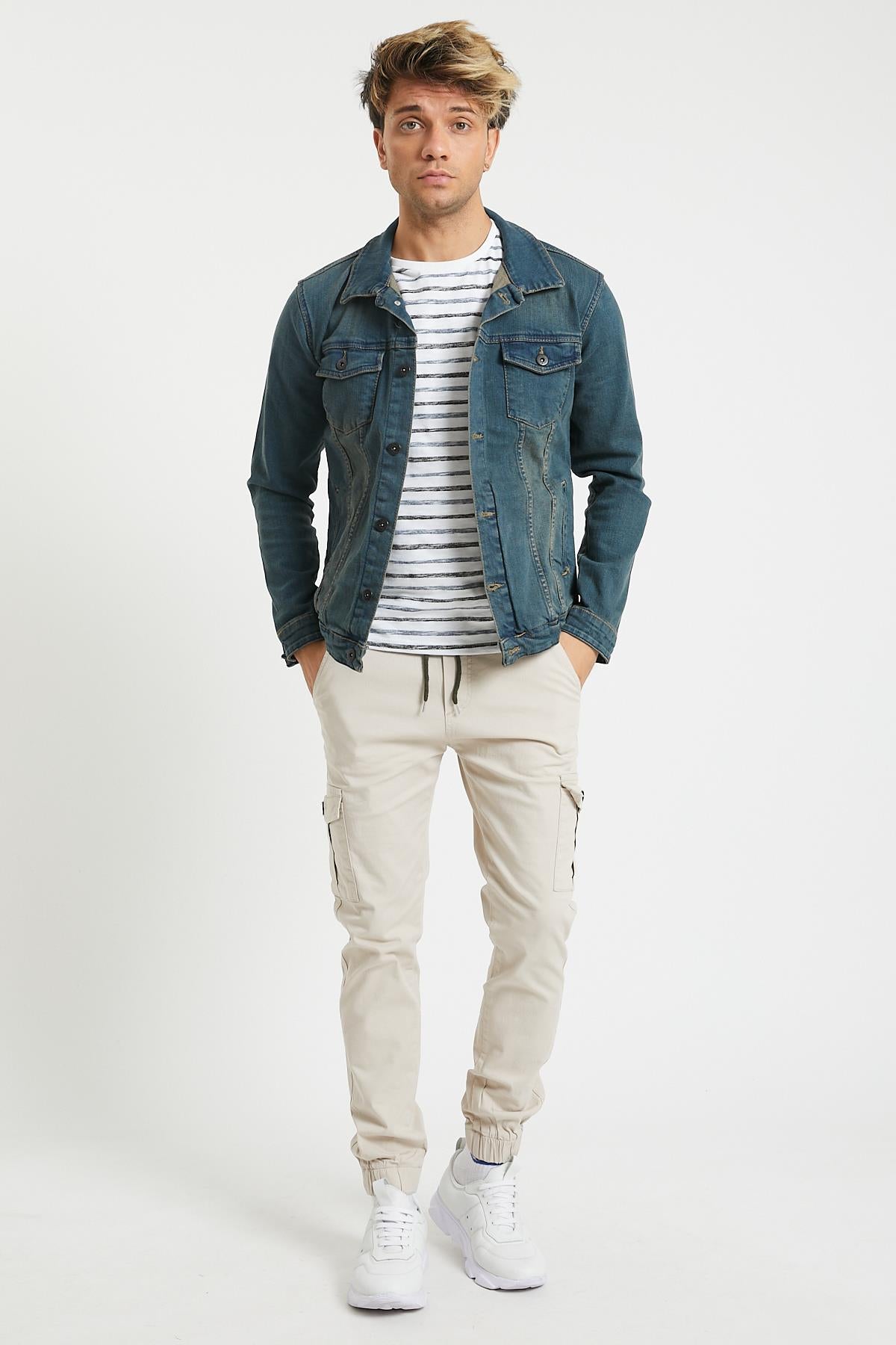 Slim Fit None Denim Side Pocket Luffed Lagging, Paçları Tire Flexible Cargo Men's Pants