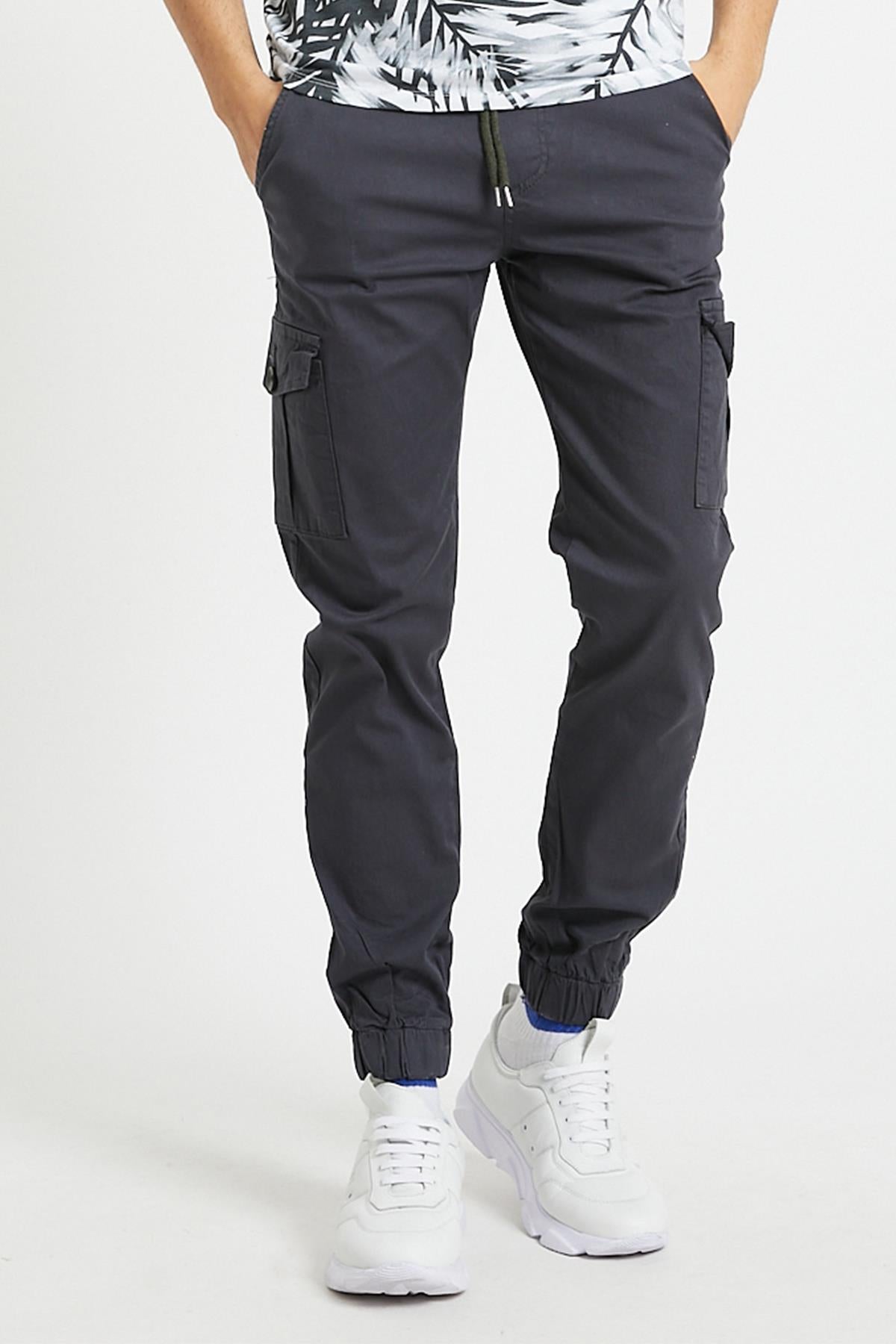 Slim Fit None Denim Side Pocket Luffed Lagging, Paçları Tire Flexible Cargo Men's Pants