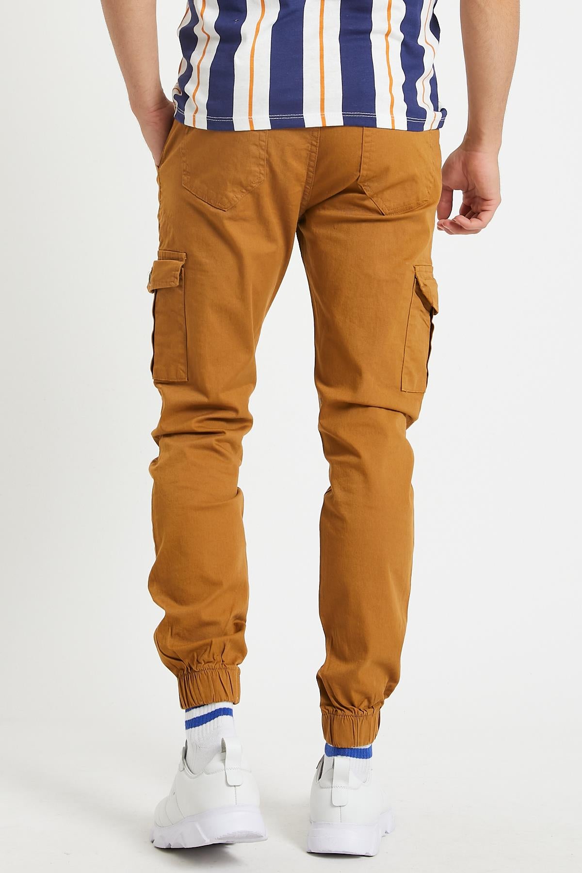 Slim Fit None Denim Side Pocket Luffed Lagging, Paçları Tire Flexible Cargo Men's Pants