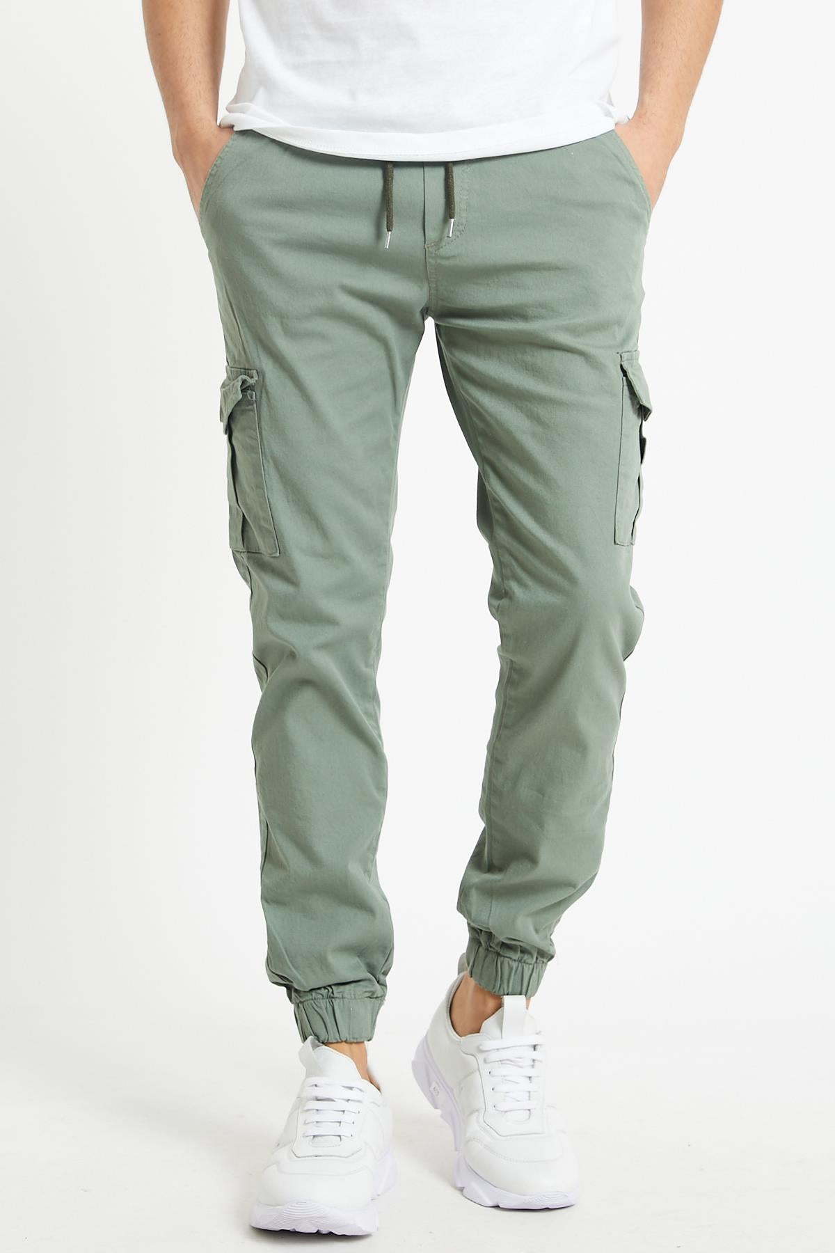 Slim Fit None Denim Side Pocket Luffed Lagging, Paçları Tire Flexible Cargo Men's Pants