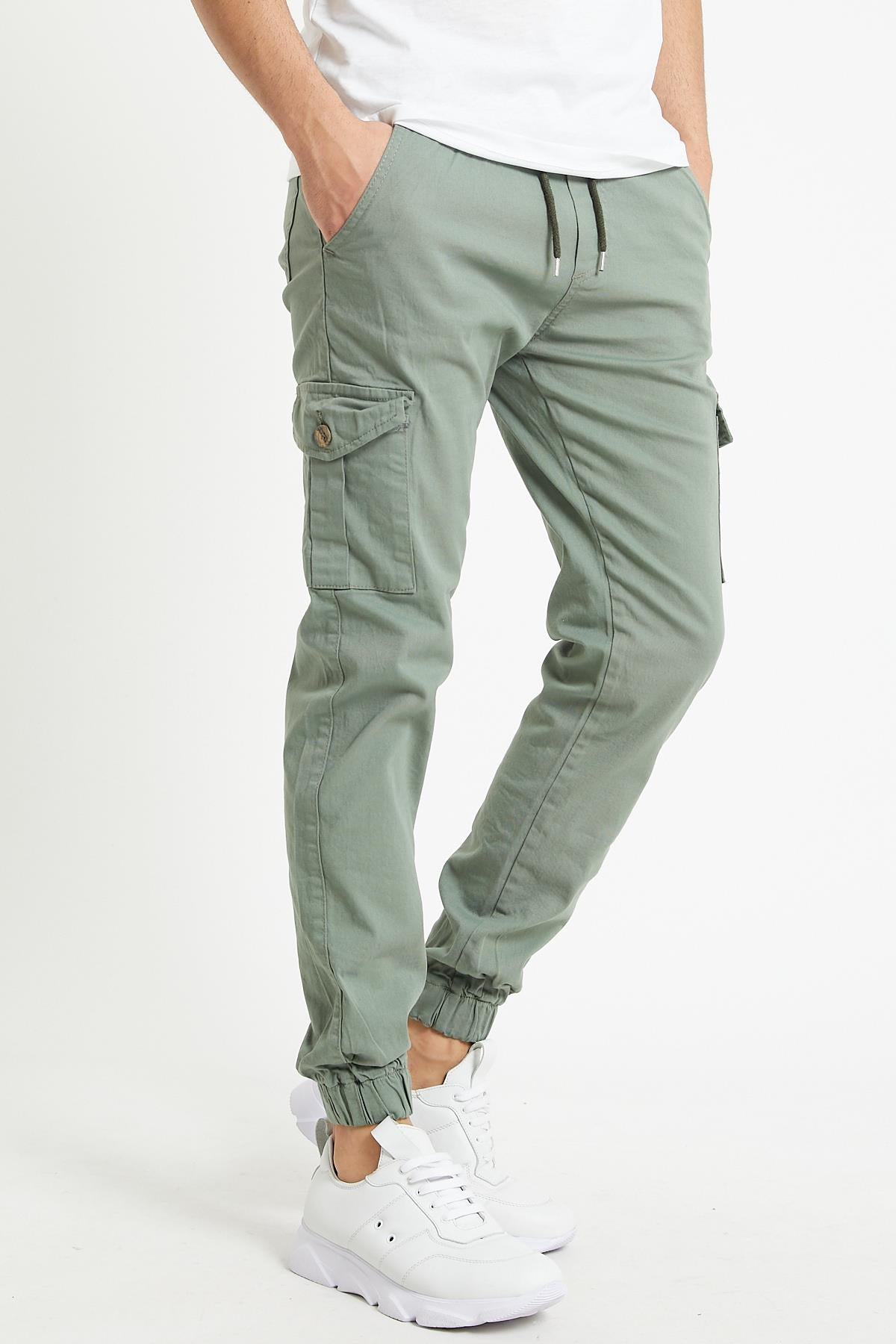 Slim Fit None Denim Side Pocket Luffed Lagging, Paçları Tire Flexible Cargo Men's Pants