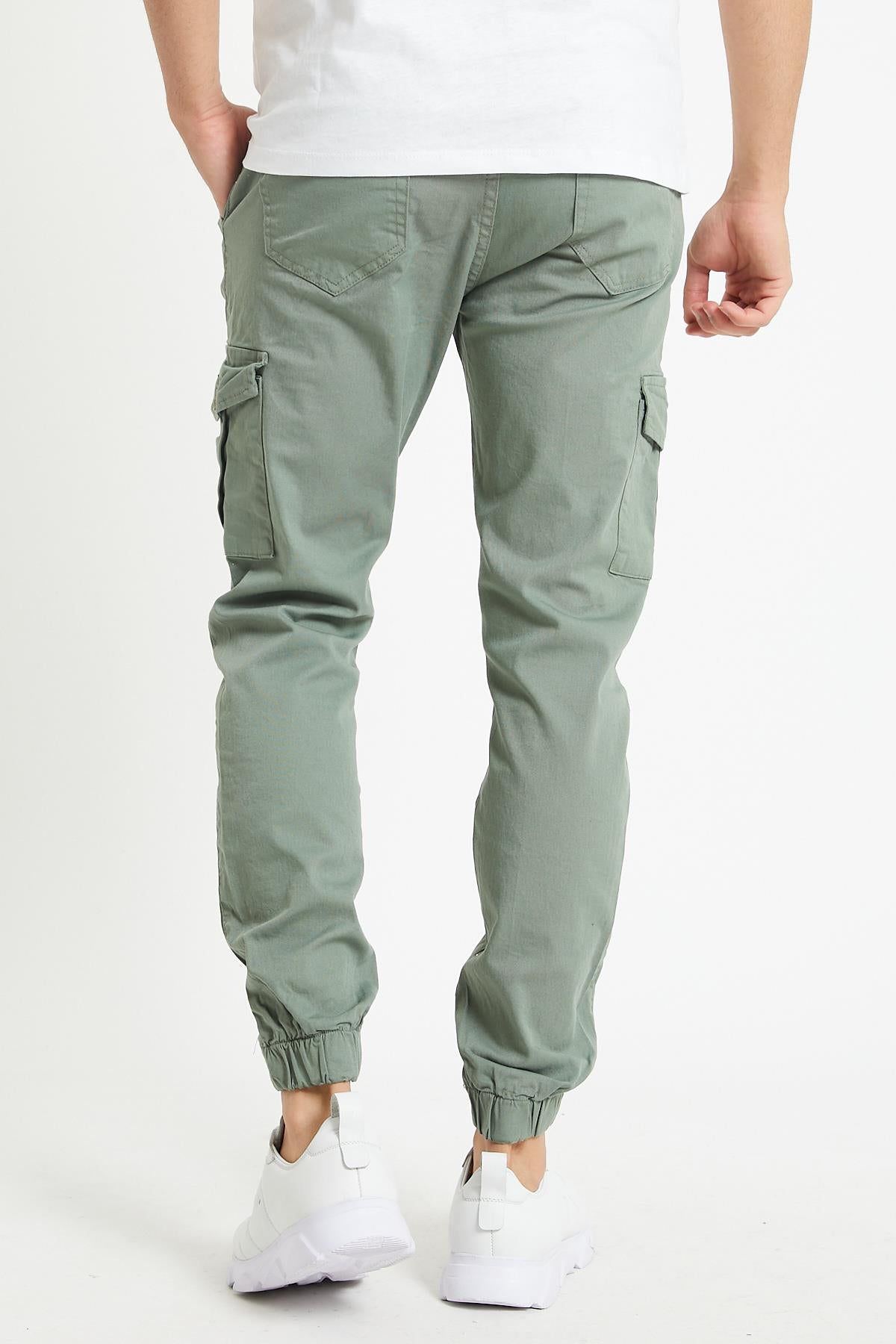 Slim Fit None Denim Side Pocket Luffed Lagging, Paçları Tire Flexible Cargo Men's Pants