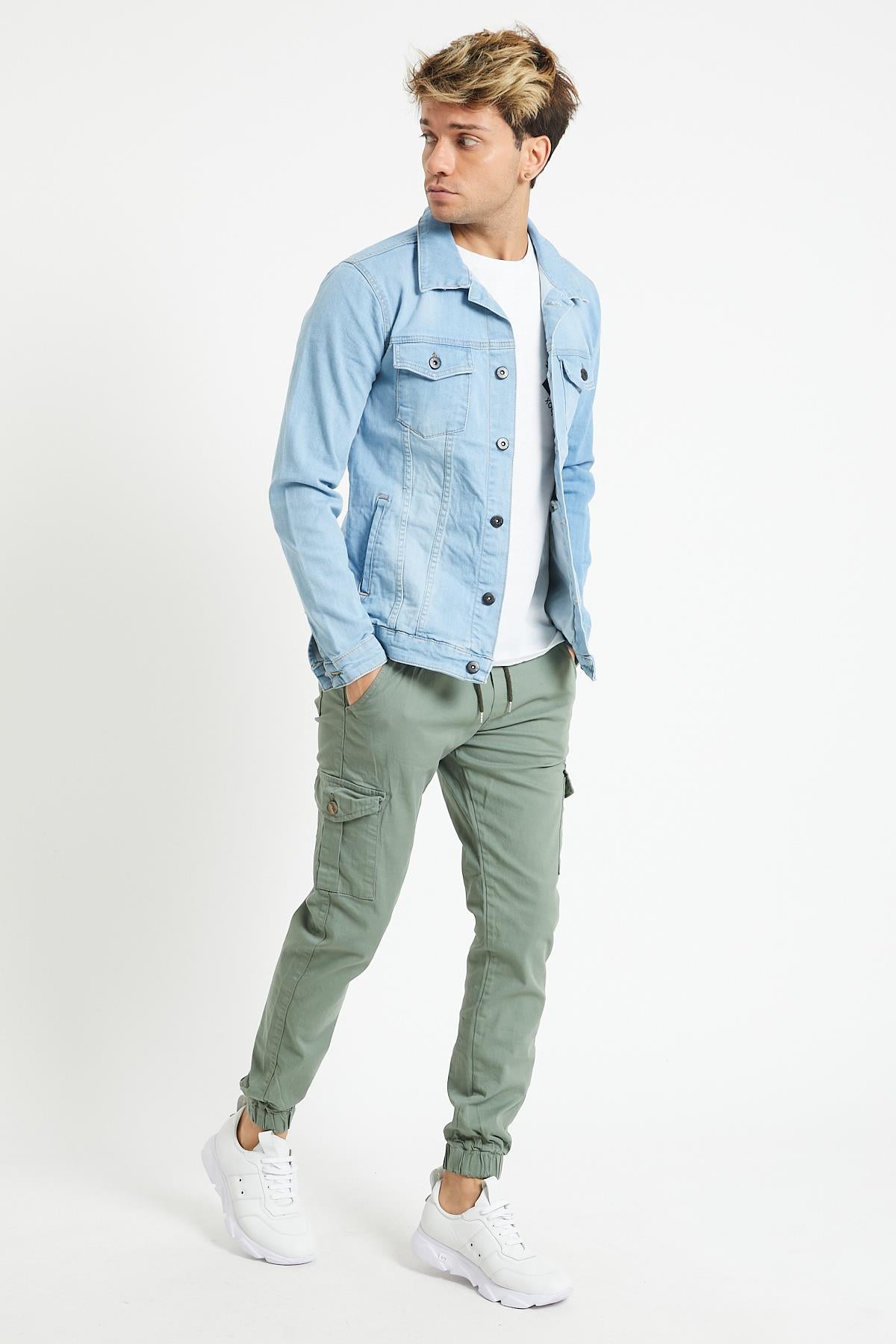 Slim Fit None Denim Side Pocket Luffed Lagging, Paçları Tire Flexible Cargo Men's Pants