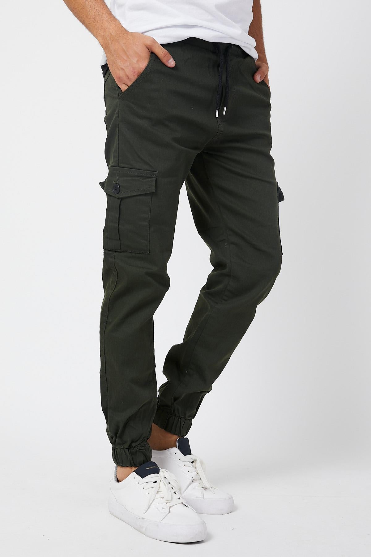 Slim Fit None Denim Side Pocket Luffed Lagging, Paçları Tire Flexible Cargo Men's Pants