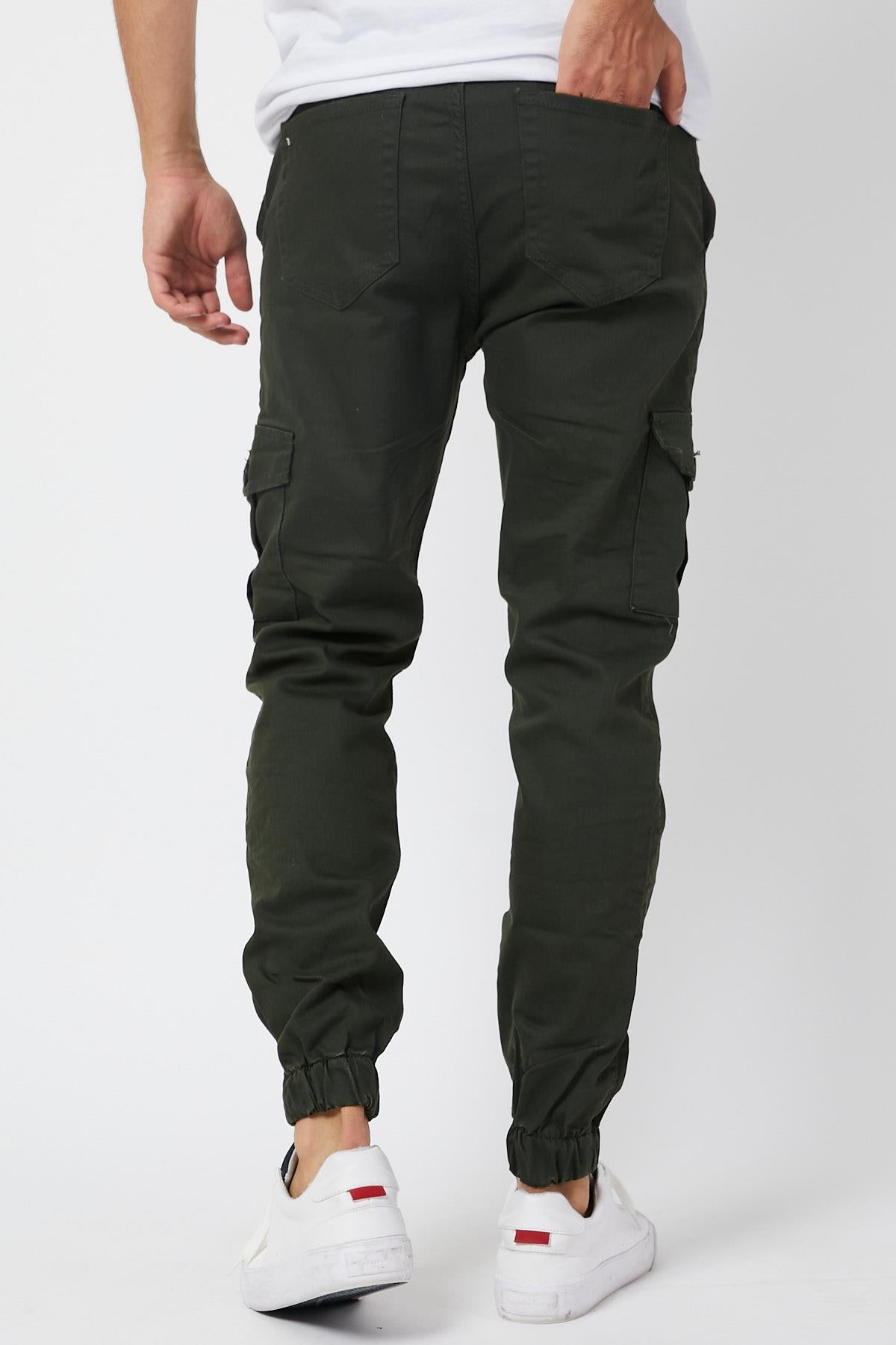 Slim Fit None Denim Side Pocket Luffed Lagging, Paçları Tire Flexible Cargo Men's Pants