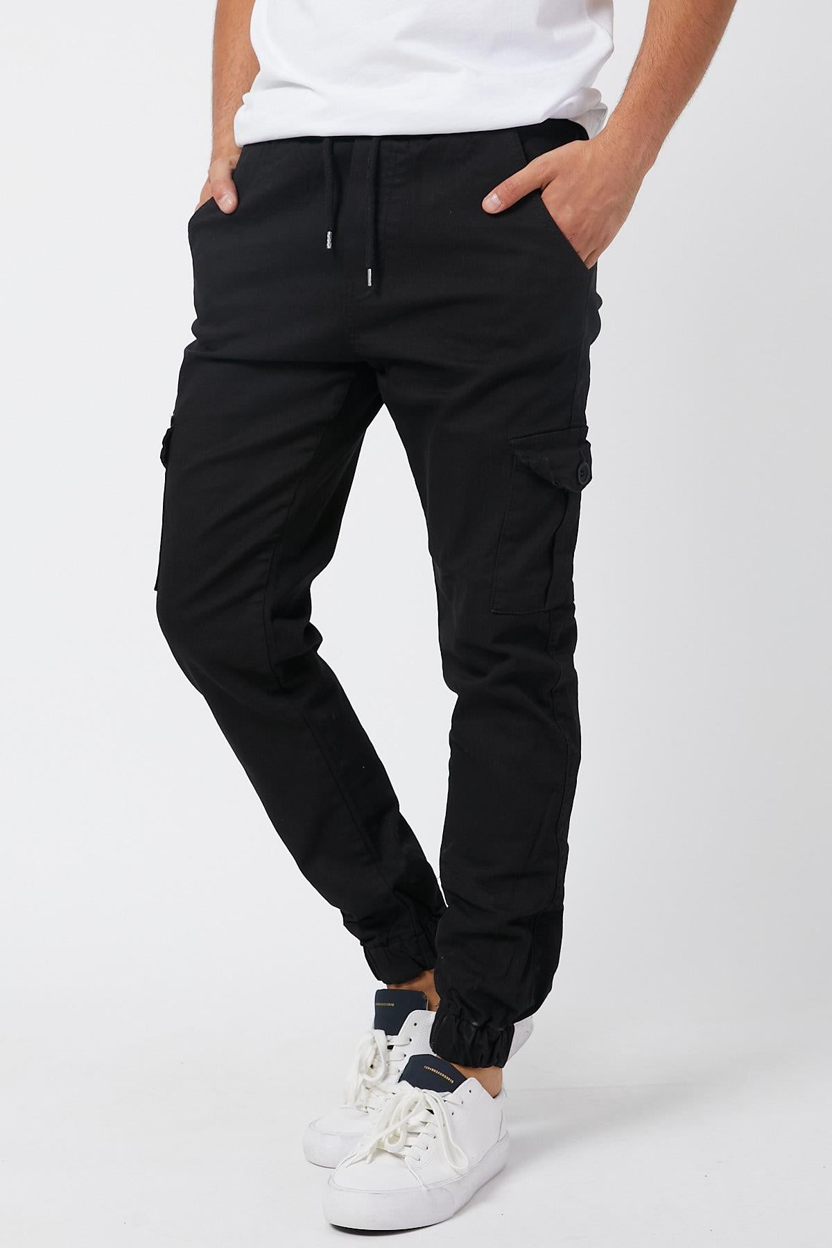 Slim Fit None Denim Side Pocket Luffed Lagging, Paçları Tire Flexible Cargo Men's Pants