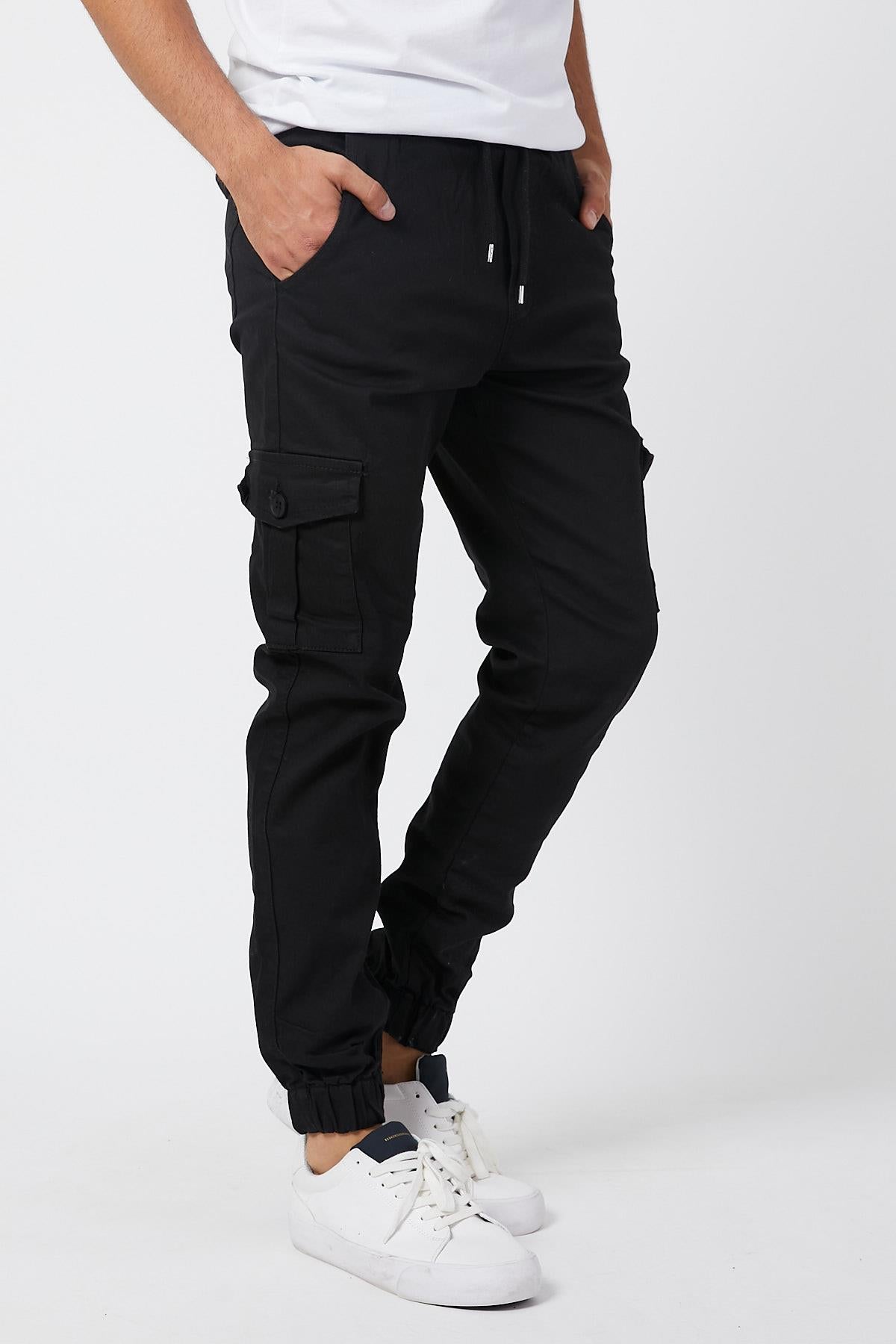 Slim Fit None Denim Side Pocket Luffed Lagging, Paçları Tire Flexible Cargo Men's Pants