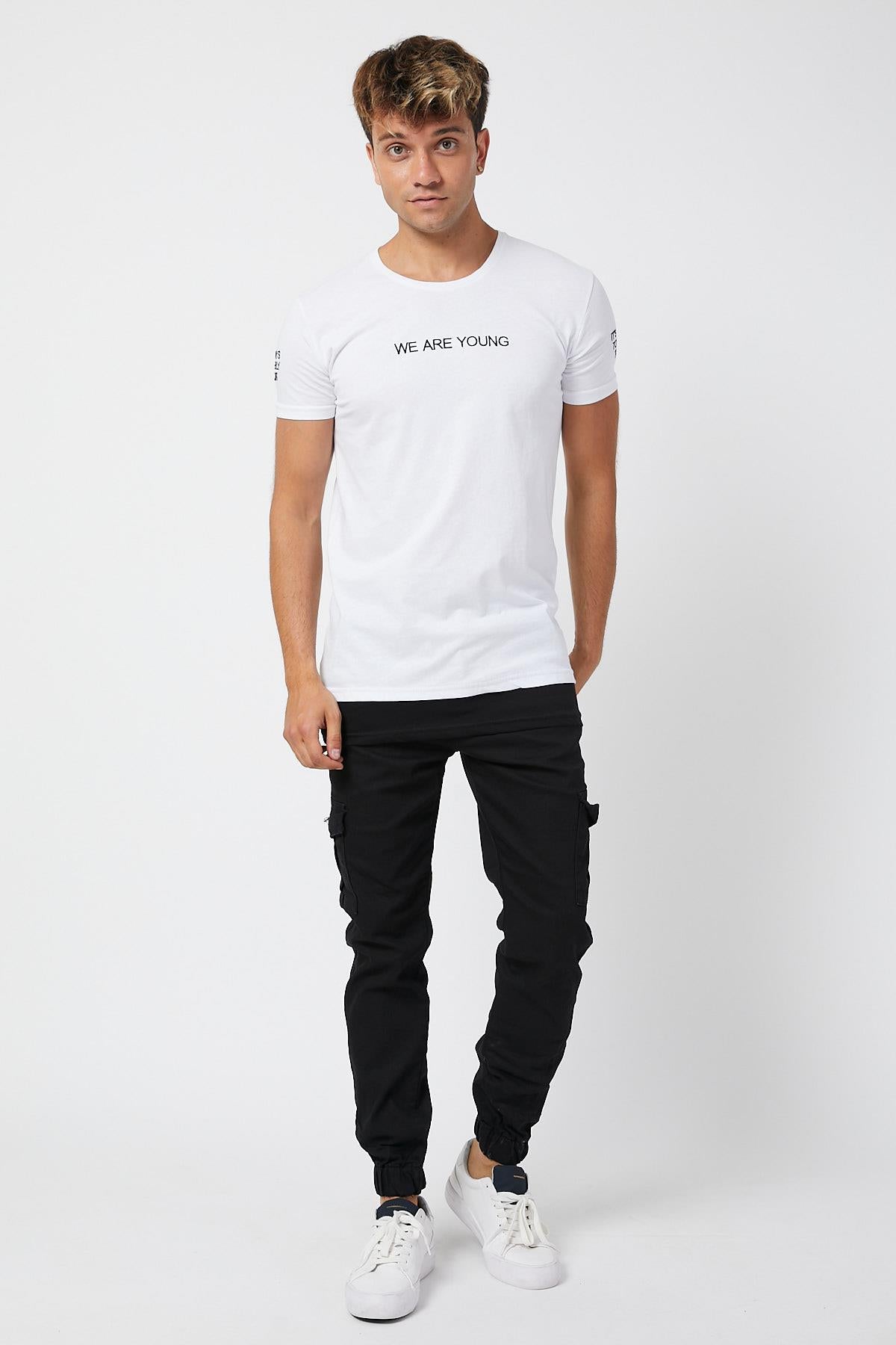 Slim Fit None Denim Side Pocket Luffed Lagging, Paçları Tire Flexible Cargo Men's Pants