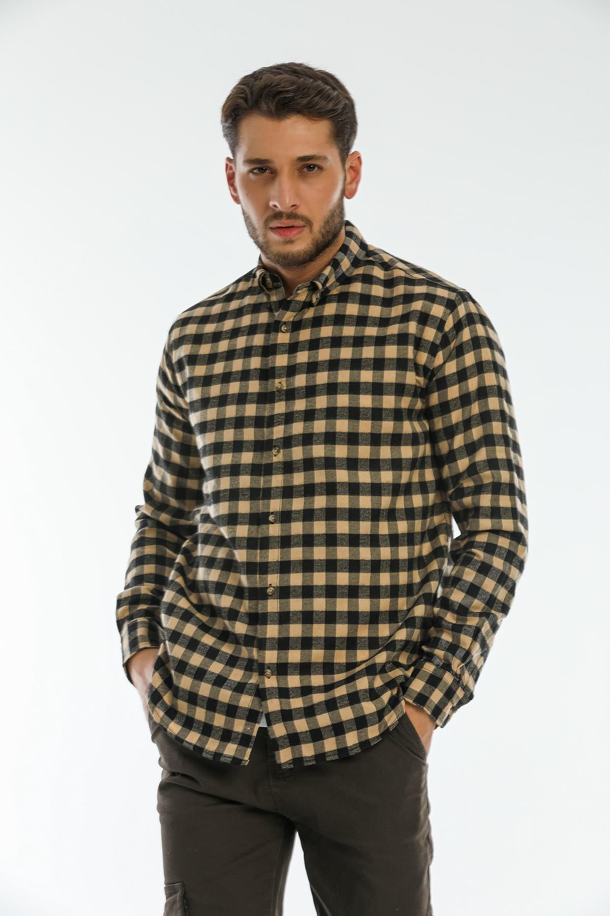 Back buttoned Fland with Flash Pockets without Pockets Men's Shirt