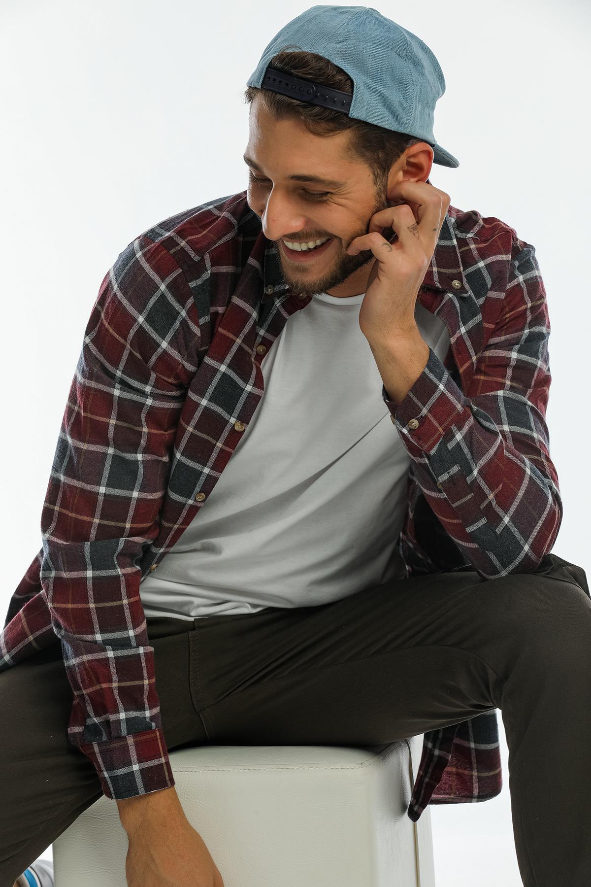 Back buttoned Fland with Flash Pockets without Pockets Men's Shirt