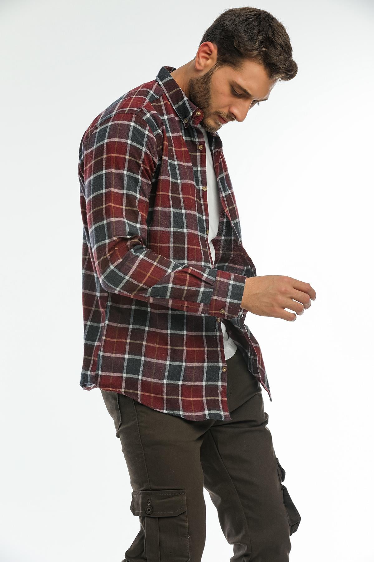 Back buttoned Fland with Flash Pockets without Pockets Men's Shirt