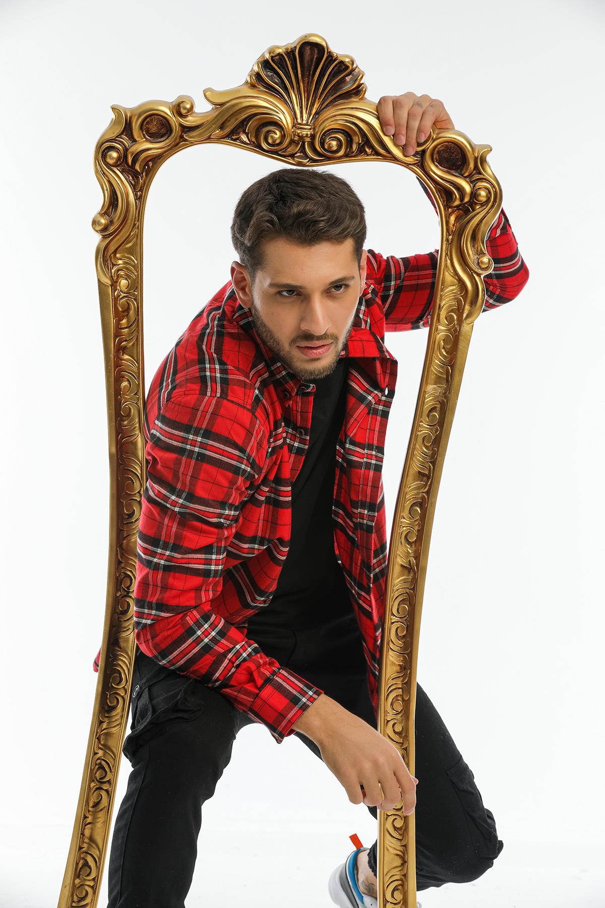 Back buttoned Fland with Flash Pockets without Pockets Men's Shirt