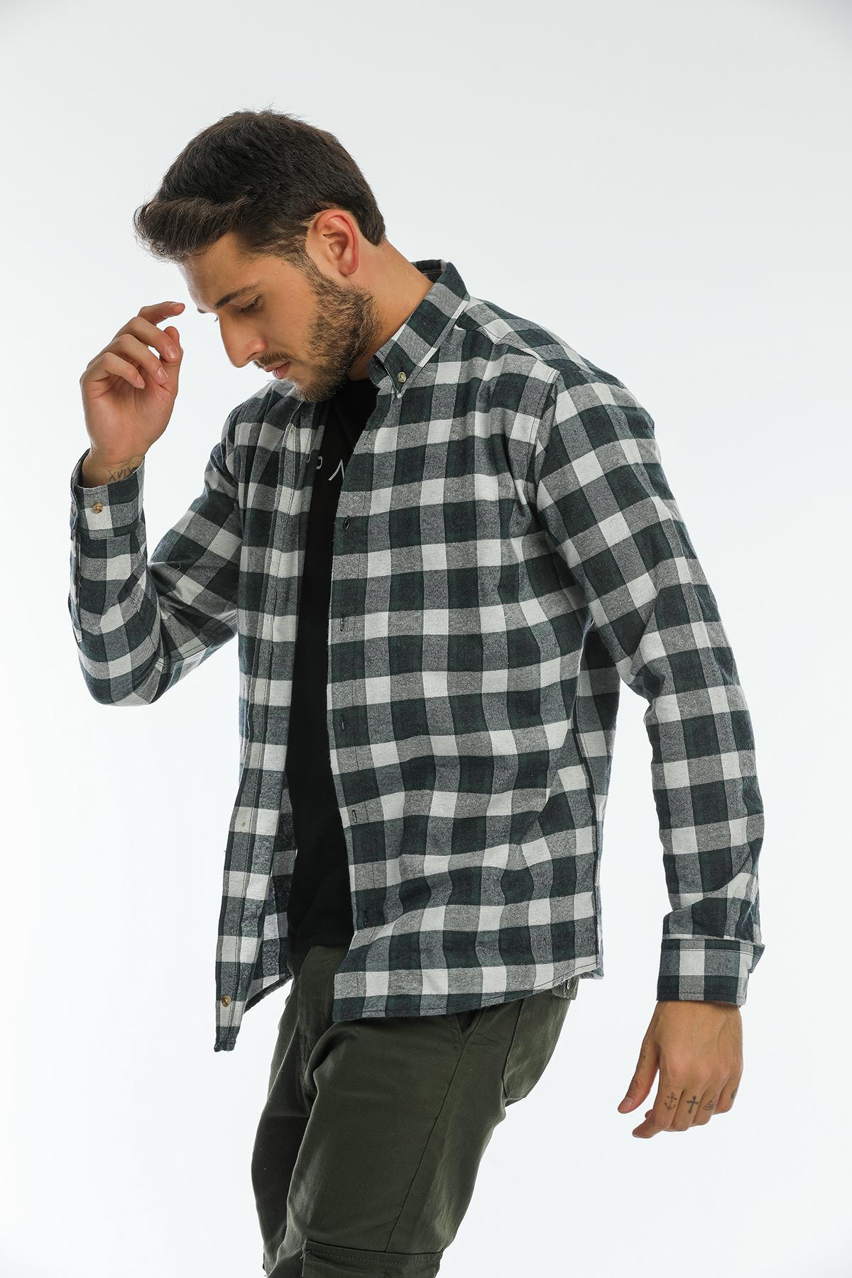 Back buttoned Fland with Flash Pockets without Pockets Men's Shirt