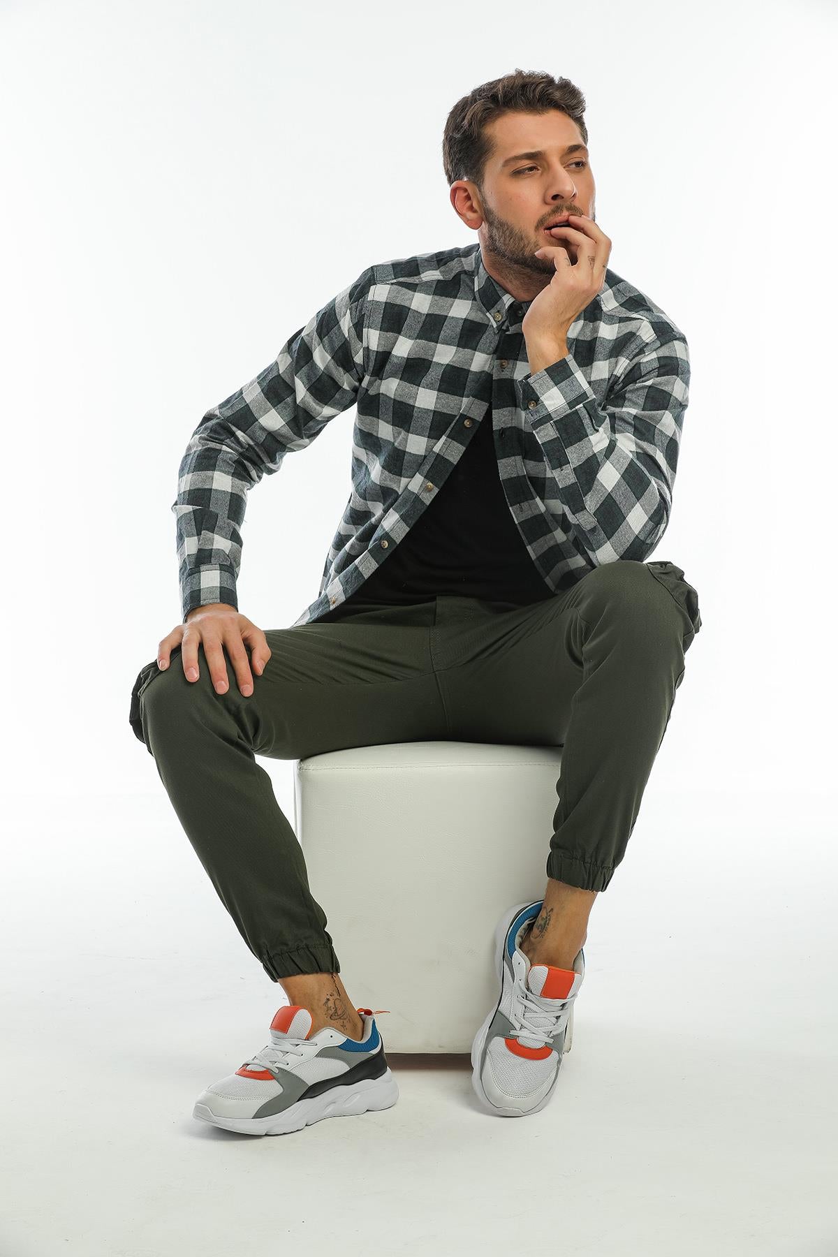 Back buttoned Fland with Flash Pockets without Pockets Men's Shirt