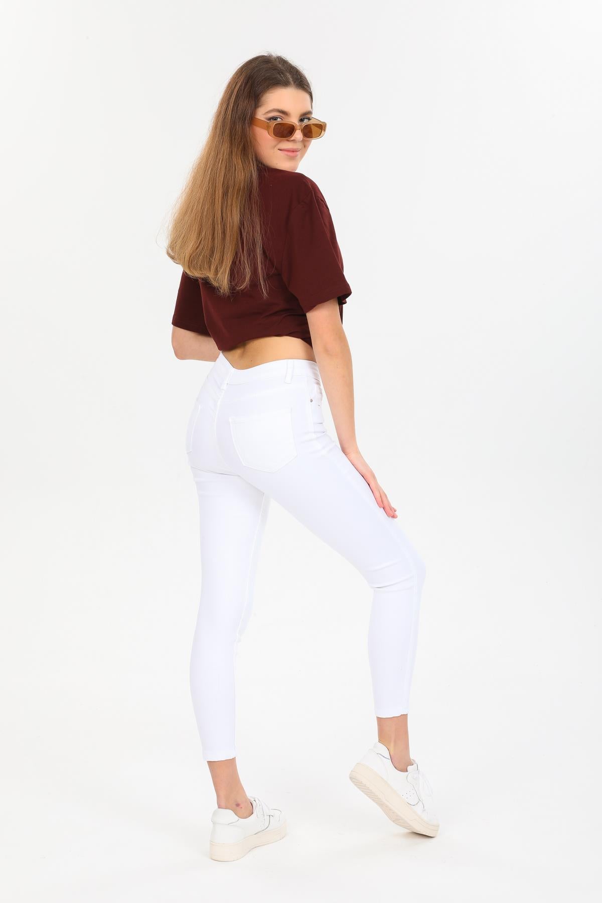 Yüksek Bel Beş Cep Skinny Jeans Jegging Kadın Pantolon