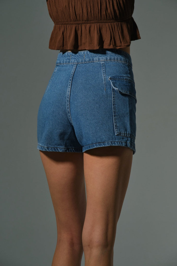 %100 pamuk Cepli D toka detaylı şort etek indigo denim kadın skort Maule