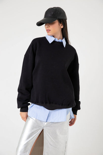 3 iplik şardonlu oversize düşük omuz pamuklu kadın sweatshirt