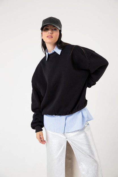 3 iplik şardonlu oversize düşük omuz pamuklu kadın sweatshirt