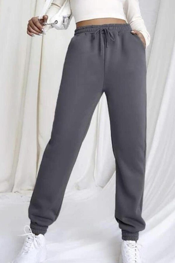 3 thread raised cotton women's sweatpants with elasticated hems and pockets