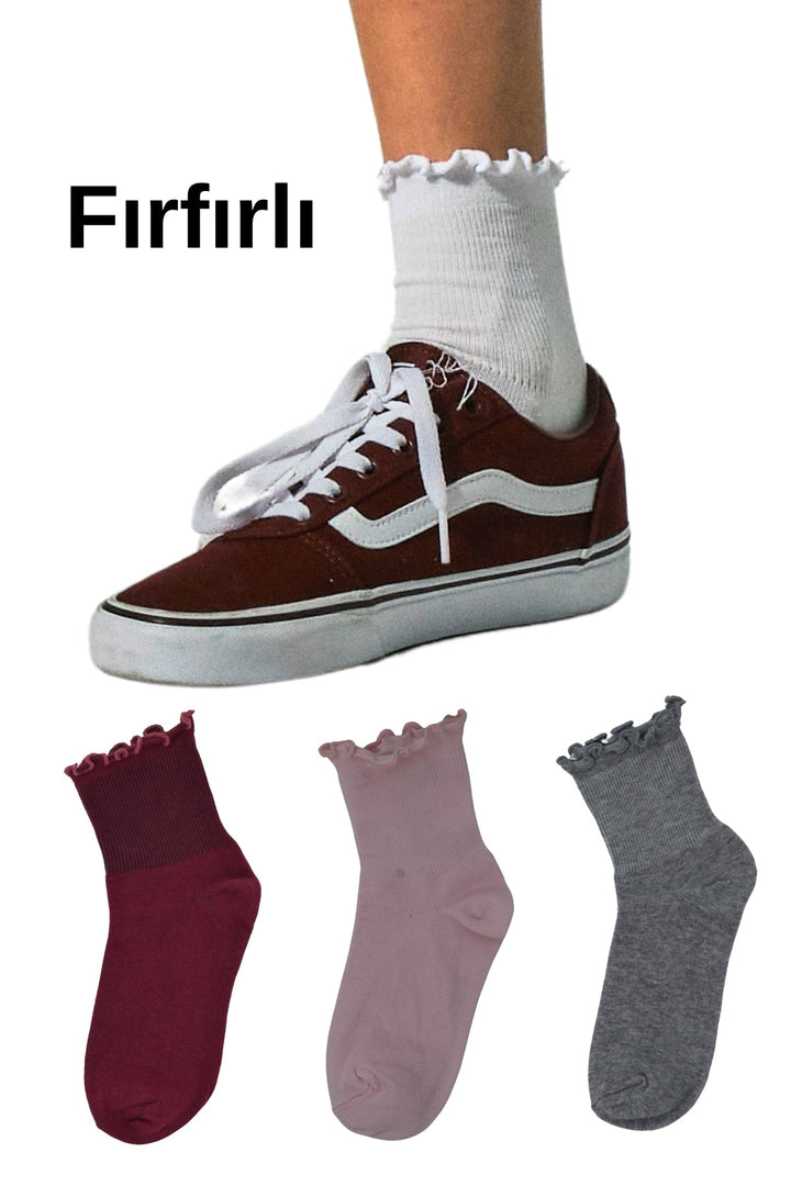 3'lü paket Fırfırlı, Yüksek Pamuk Oranı, Yarım Konç Kadın Çorap @Frigo Trick or Treat