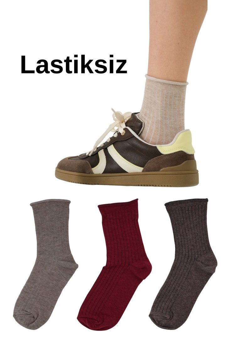 3'lü Paket lastiksiz, Yüksek Pamuk Oranı, Yarım Konç Kadın Çorap @Lazio Trick or Treat