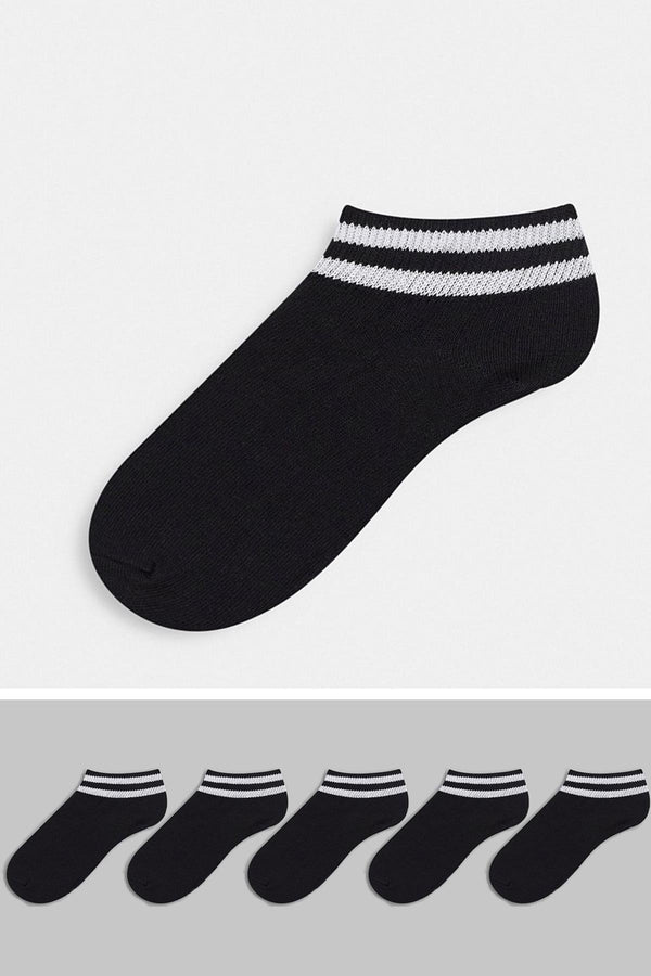 Pack of 5 Striped 80% Cotton Booties Sneakers Men Women Unisex Socks