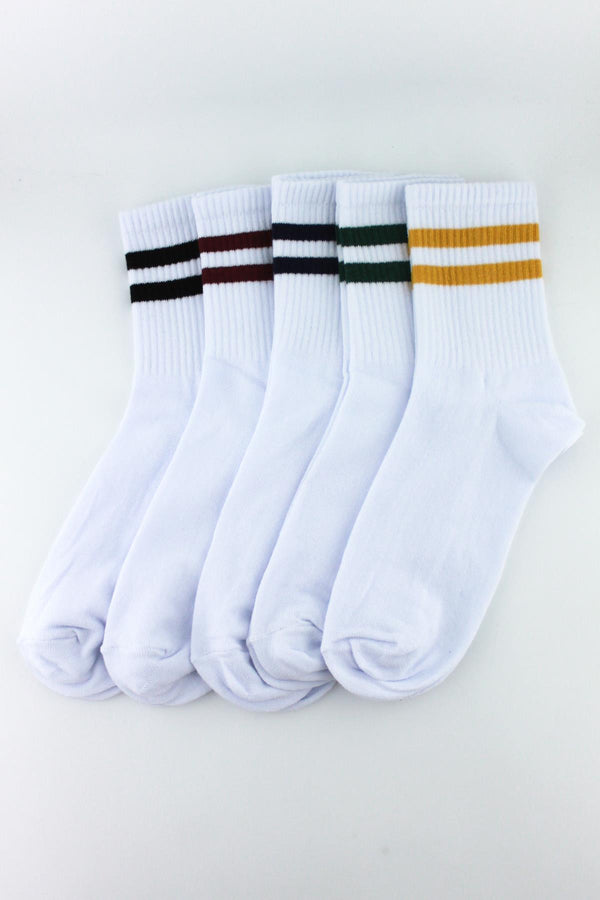 Pack of 5 white Half Socks in different stripes Men's - Women's Unisex Socks