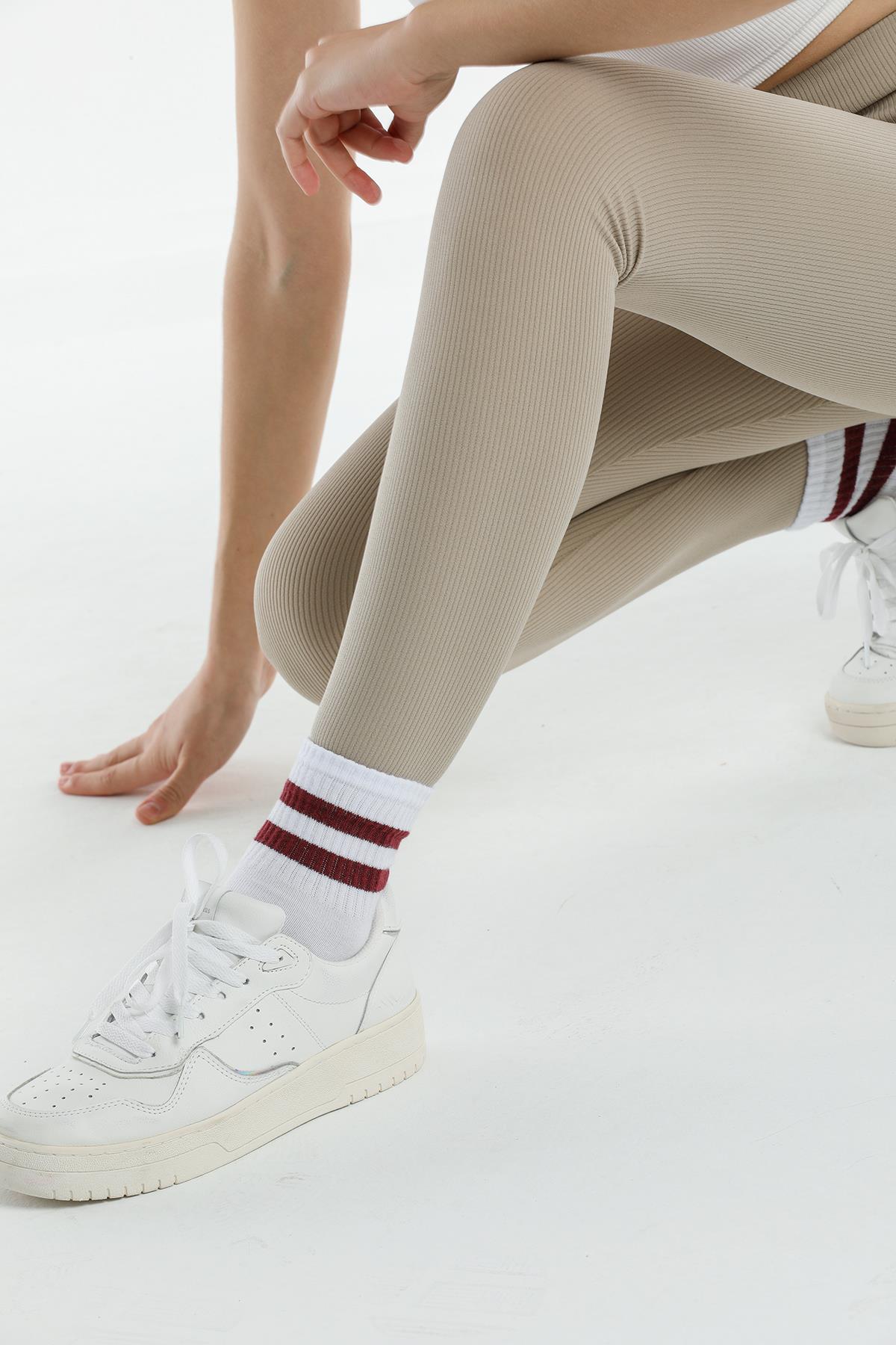5'li paket farklı çizgilerde beyaz Yarım Konç erkek - Kadın Unisex Çorap