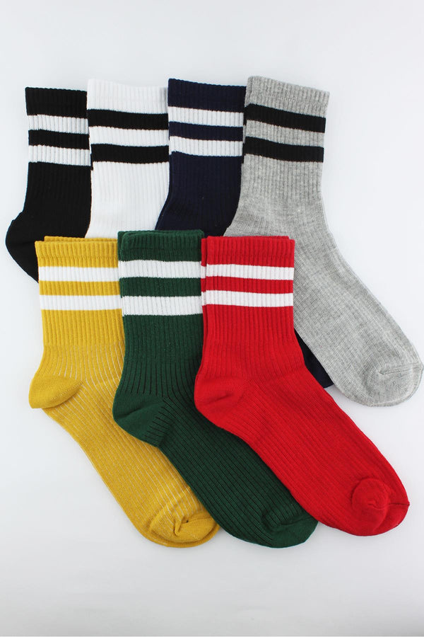 Pack of 7 white striped colored Half Socks Men's Unisex Socks
