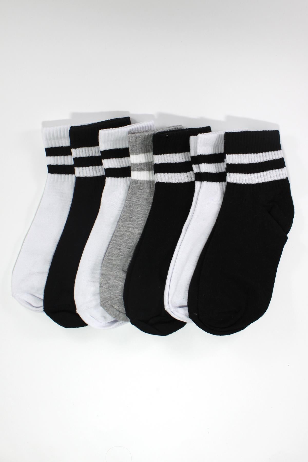 7'li paket Pamuklu Renkli Çizgili Yarım Konç Erkek - Kadın Unisex Çorap