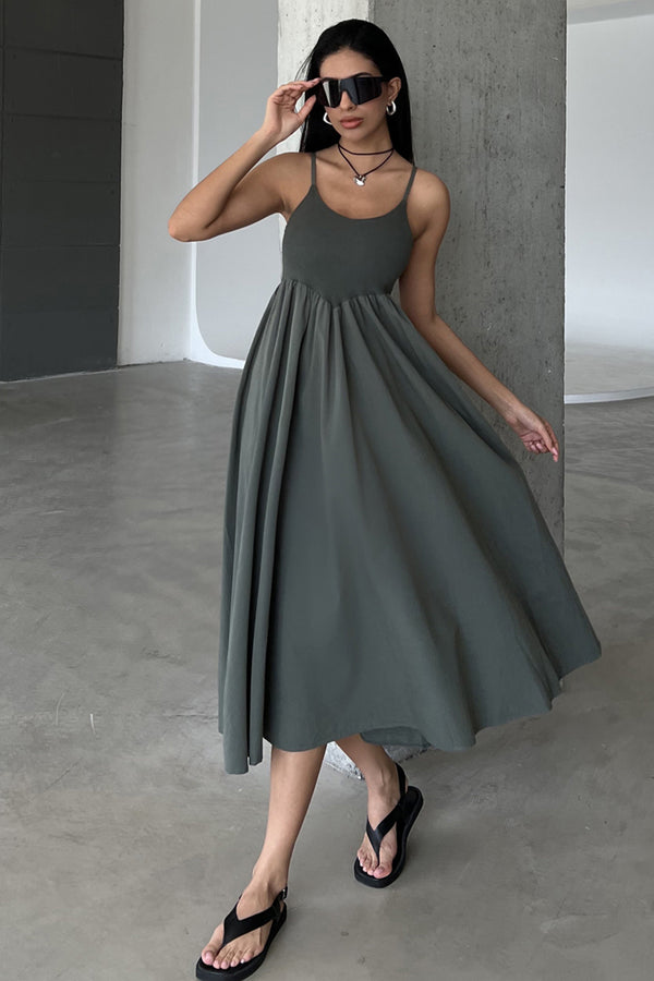 Ayar askılı, Fermuarlı Üstü fitilli Alt Kısmı Dokuma Volanlı Kadın Çan askılı Elbise @Emilia