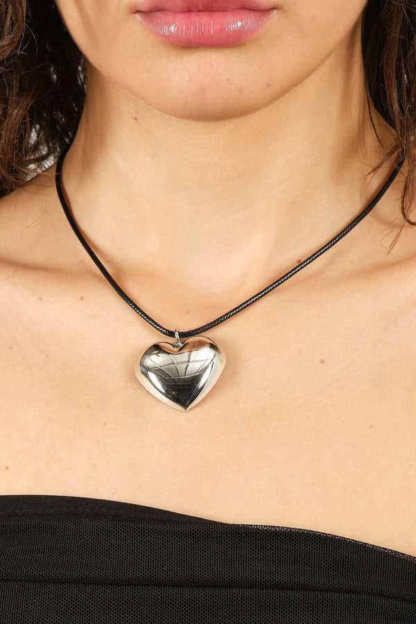 Ayarlanabilir Siyah Wax İpli ve Parıltılı Metal Kalp Kadın Bijuteri Kolye