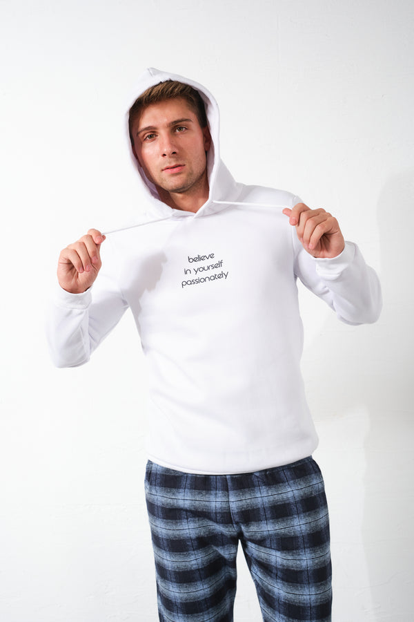 Believe in yourself baskılı Kapüşonlu Basic Geniş Kesim Erkek İçi Polarlı Erkek Sweatshirt