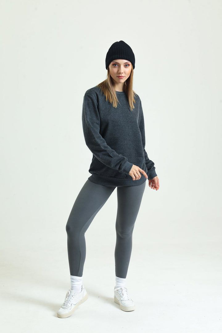 Bisiklet Yaka Oversize Basic Kadın Sweatshirt Domoda