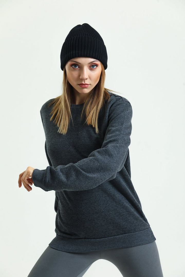 Bisiklet Yaka Oversize Basic Kadın Sweatshirt Domoda
