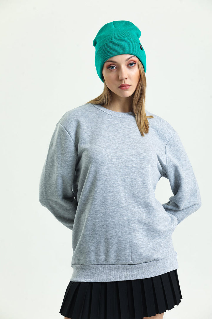 Bisiklet Yaka Oversize Basic Kadın Sweatshirt Domoda