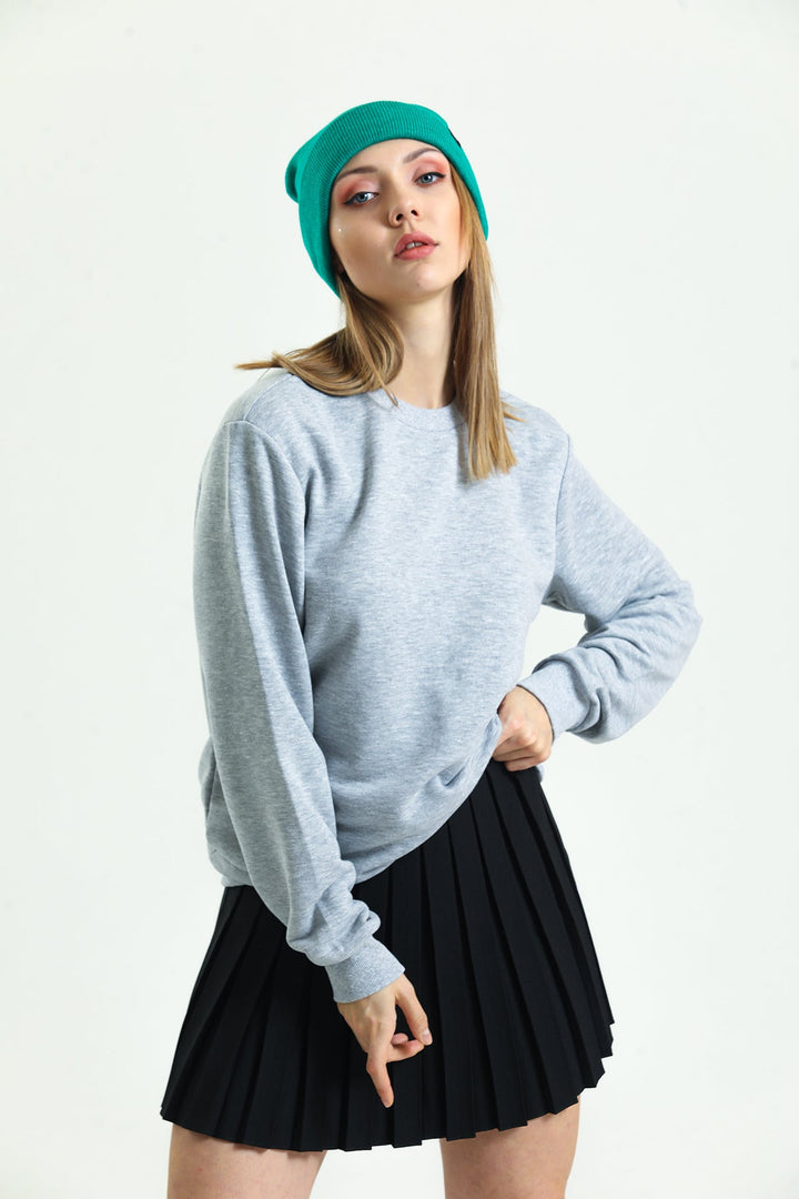 Bisiklet Yaka Oversize Basic Kadın Sweatshirt Domoda