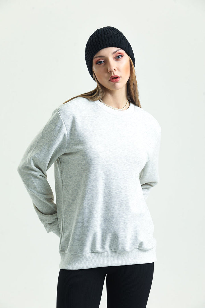 Bisiklet Yaka Oversize Basic Kadın Sweatshirt Domoda