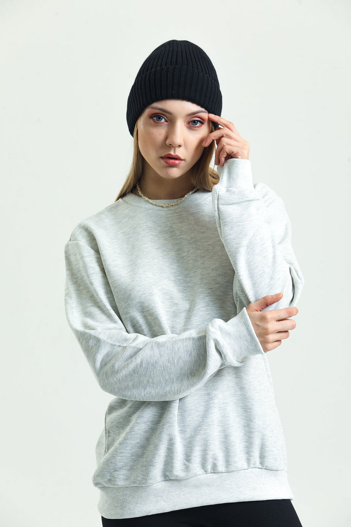 Bisiklet Yaka Oversize Basic Kadın Sweatshirt Domoda