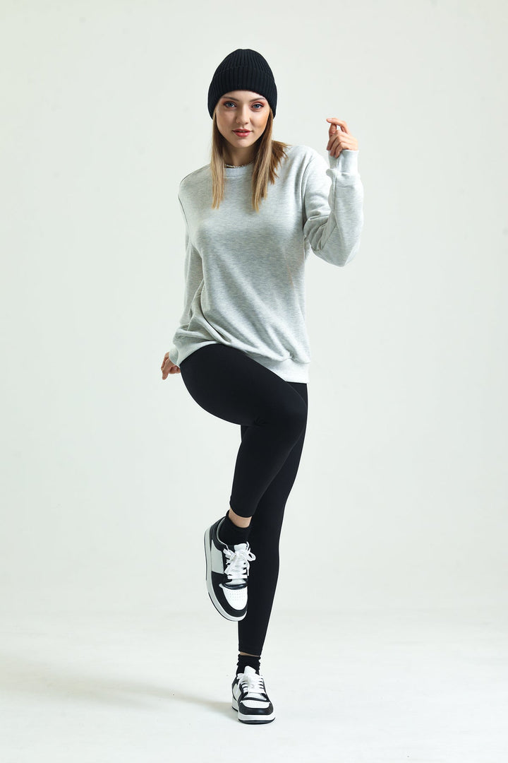 Bisiklet Yaka Oversize Basic Kadın Sweatshirt Domoda